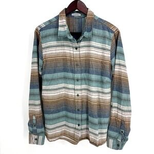 Toad & Co Lightfoot Shirt Women L Striped Flannel Organic Cotton Earth Tones